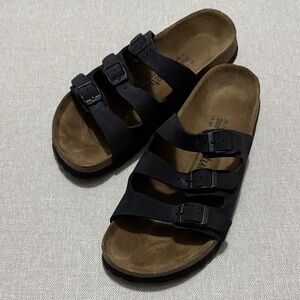 Like New Betula by Birkenstock Triple Strap-Sz 40-Black/Black-Narrow Fit-Leather